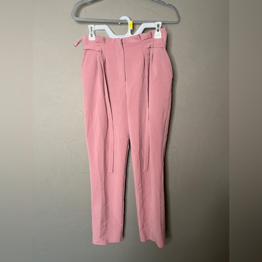 Pink paperbag pants Miss Selfridge tie belt Sz 4 pleated good condition dusty